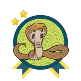Green and blue award badge with a Indian Cobra in the center, and with two gold stars above the award.