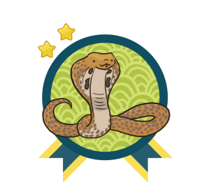 Green and blue award badge with a Indian Cobra in the center, and with two gold stars above the award.