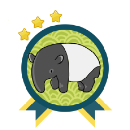 Green and blue award badge with a Malaya Tapir in the center, and with three gold stars above the award.