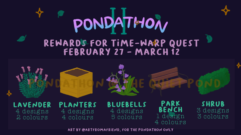 pondathon 2 rewards for time-warp quest, february 27 to march 12.